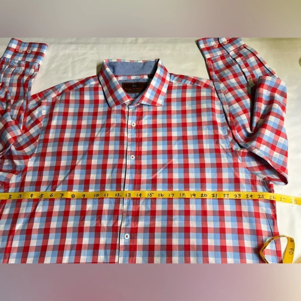 JAMES TATTERSALL Men’s red and blue check long sleeve shirt size XXL - Picture 12 of 13